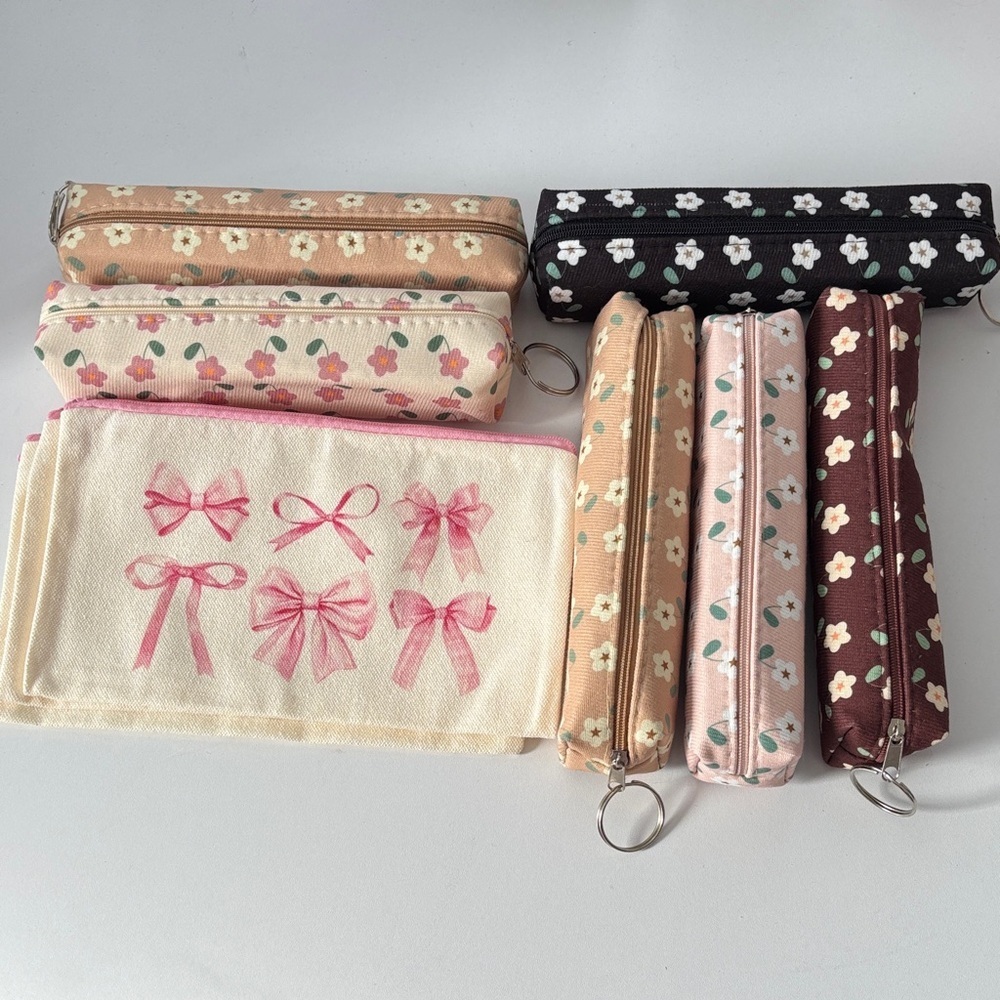 Charming Floral and Bow Pencil Case Set